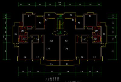 1梯2户小区住宅户型图，户型图CAD施工图纸下载