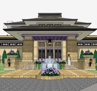 现代滨水别墅草图大师模型，别墅skb文件下载