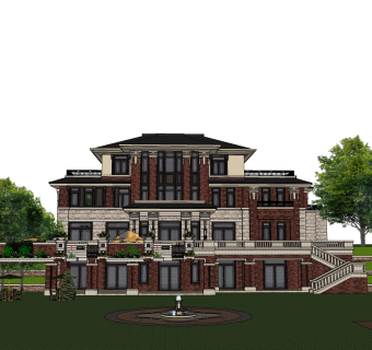 欧式别墅外观草图大师模型，SU模型免费下载