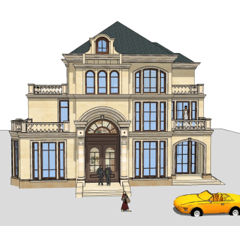 欧式别墅外观草图大师模型，别墅外观sketchup模型免费下载