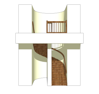 现代实木弧形楼梯草图大师模型，实木弧形楼梯sketchup模型免费下载
