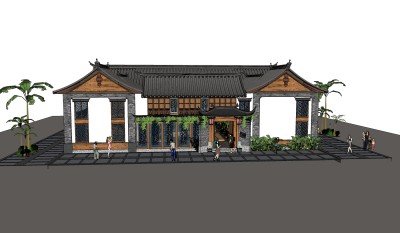 中式餐厅草图大师模型，SU模型免费下载