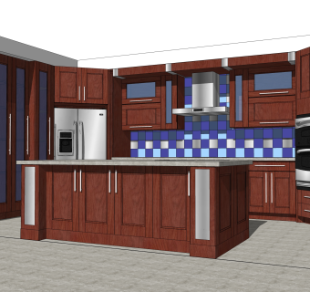 美式橱柜草图大师免费模型，厨房柜sketchup模型下载