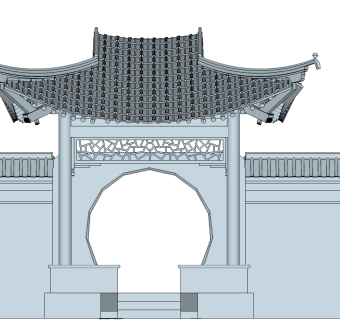 景墙月洞方亭草图大师模型下载、景墙月洞方亭su模型下载