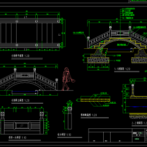 园林景观木桥cad施工图，景观桥cad竣工图下载