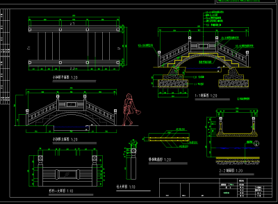 园林景观木桥cad施工图，景观桥cad竣工图下载