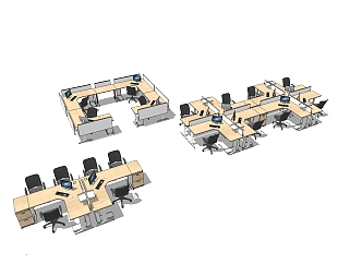 屏风办公桌草图大师模型，办工桌skp模型，办工桌su素材下载