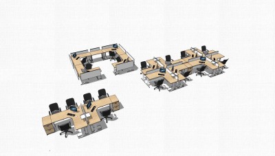 屏风办公桌草图大师模型，办工桌skp模型，办工桌su素材下载