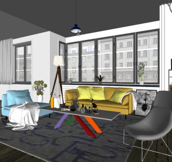 清新北欧客厅免费su模型草图大师文件下载