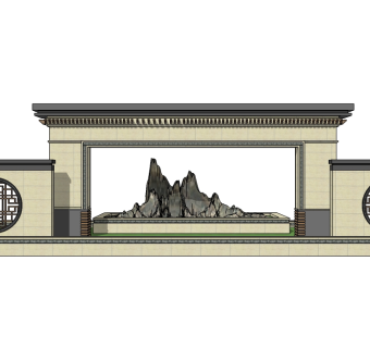 新中式假山石头模型下载、背景墙假山草图大师模型下载