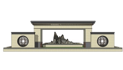 新中式假山石头模型下载、背景墙假山草图大师模型下载