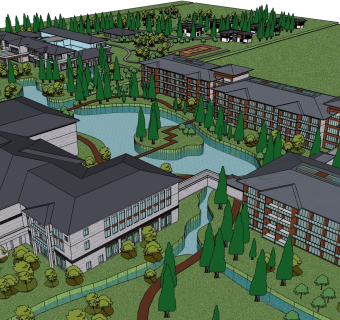 新中式酒店草图大师模型下载、新中式酒店su模型下载