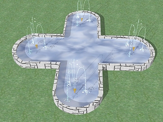 <em>现代喷泉</em>SU模型，喷泉SKP模型下载