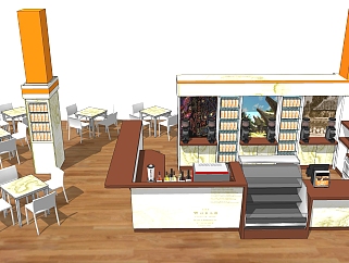 现代咖啡厅室内SU模型，咖啡厅sketchup模型下载