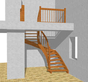 现代实木弧形楼梯草图大师模型，实木弧形楼梯sketchup模型免费下载