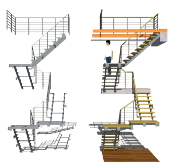现代钢结构双跑平行楼梯草图大师模型，钢结构双跑平行楼梯sketchup模型免费下载