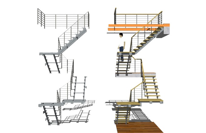 现代钢结构双跑平行楼梯草图大师模型，钢结构双跑平行楼梯sketchup模型免费下载