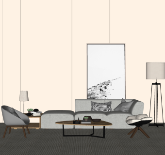 现代简约沙发组合su模型，沙发组合sketchup模型下载