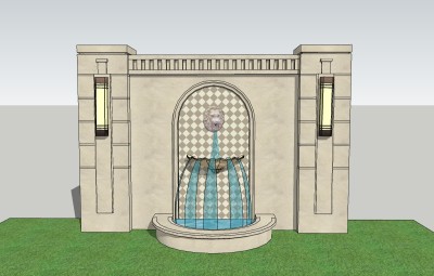 欧式水景墙草图大师模型，水景墙sketchup模型下载