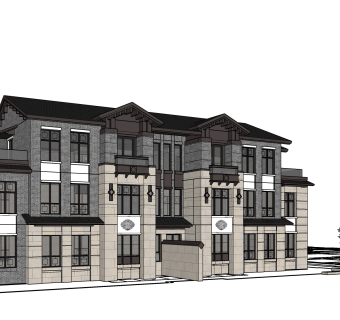 欧式别墅外观草图大师模型，SU模型免费下载