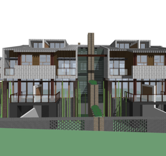 新中式别墅外观草图大师模型，别墅外观sketchup模型免费下载