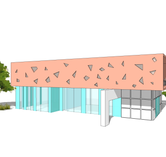 现代售楼处建筑方案草图大师模型，建筑构件sketchup模型免费下载