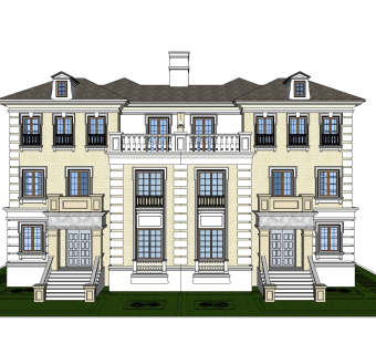 欧式联排别墅SU模型，联排别墅SKP模型下载