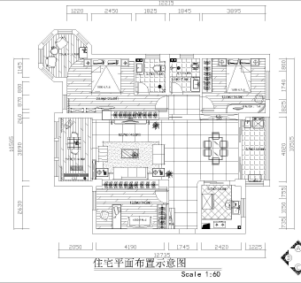 三室两厅黑白经典CAD施工图含效果图套图，CAD建筑图纸下载