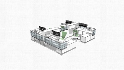 现代屏风办工桌草图大师模型，办工桌skp模型，办工桌su素材下载