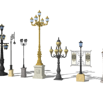 欧式铁艺造型路灯草图大师模型，铁艺造型路灯sketchup模型下载