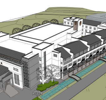 新中式行政办公楼草图大师模型，行政办公楼sketchup模型免费下载