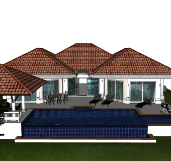 现代风格别墅草图大师模型，别墅泳池sketchup模型下载