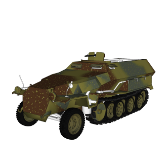 德国Sdkfz-251半履带轻型装甲输送车su模型，运输车草图大师模型下载