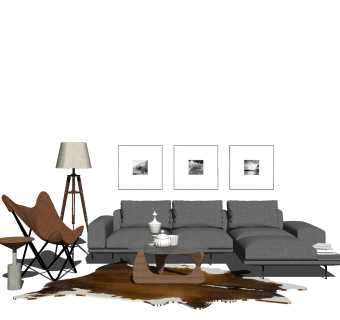 现代布艺沙发组合su模型，沙发组合skp模型下载