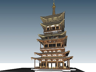 中式塔建筑免费su模型下载、塔建筑草图大师模型下载
