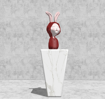 兔耳人雕塑摆件草图大师模型,现代装饰品su模型下载