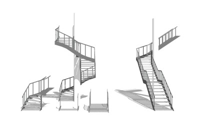 现代钢结构楼梯草图大师模型，钢结构楼梯sketchup模型免费下载