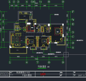 祥细客厅卧室家装户型图三居CAD，免费下载