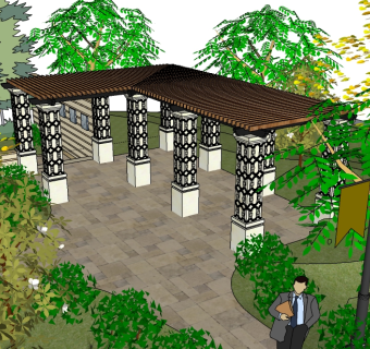 新中式廊架草图大师模型，廊架SU模型下载