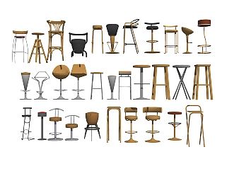 现代金属吧台椅组合草图大师模型，吧台椅sketchup模型下载