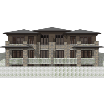 欧式连排别墅su模型方案下载，sketchup别墅草图大师模型