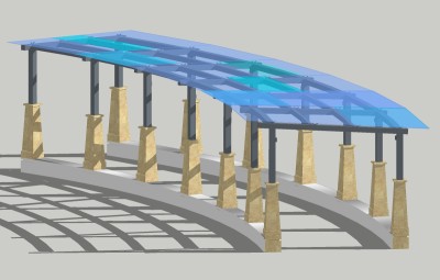 现代玻璃廊架草图大师模型，玻璃廊架sketchup模型