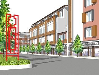 新中式沿街商业建筑草图大师模型，沿街商业建筑sketchup模型免费下载