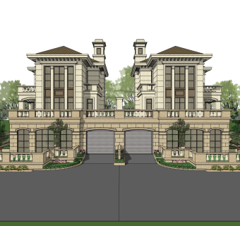 欧式连排别墅草图大师模型，别墅sketchup模型免费下载
