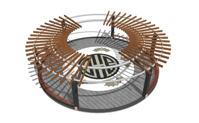 新中式实木环形廊架草图大师模型，实木环形廊架sketchup模型下载
