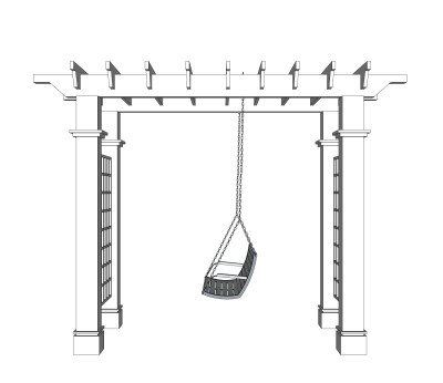 中式实木秋千椅sketchup模型，秋千椅草图大师模型下载