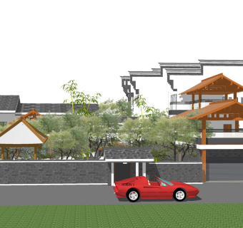 中式别墅外观草图大师模型，别墅外观sketchup模型免费下载
