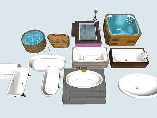 现代浴缸组合su模型，浴缸草图大师模型下载