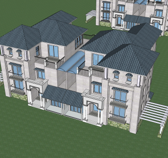 现代联排别墅su模型，别墅sketchup模型下载