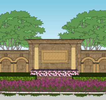现代景墙草图大师模型skp模型，景墙sketchup模型skp文件分享